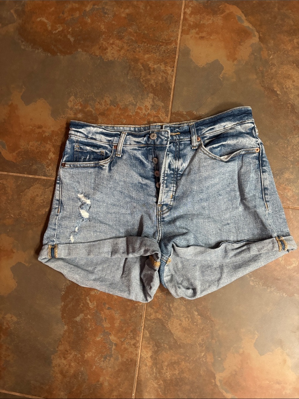 Old Navy Distressed Light Blue Denim Roll-Cuff Shorts